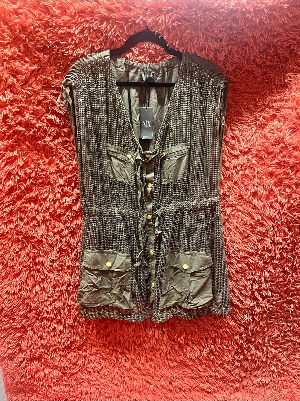 A/X Armani Exchange Olive Green Knit Utility Shirtdress Size XL NWT